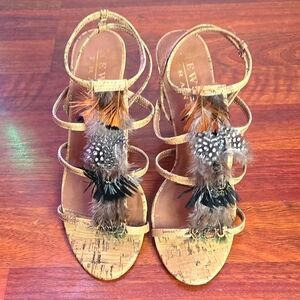 Cork Print Feathered Heels